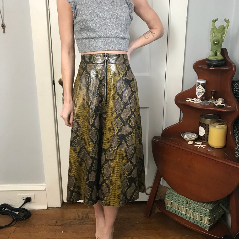 Zara Green Snake Python Print Midi Circle Skirt